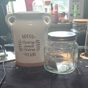 White Ceramic Vase and Glass Jar Set